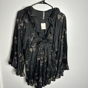 Free People Black Floral Jumpsuit